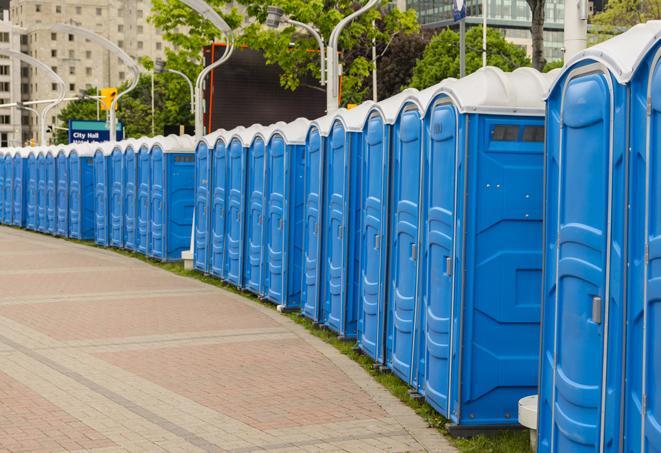 Seasonal porta potty units set up at a Dunlap, Tennessee venue