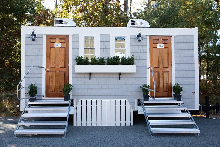 Wedding restroom units discretely staged at a venue in Dunlap, Tennessee